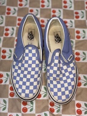 Vans Slip-On Checkerboard Sneakers - Light Blue & White